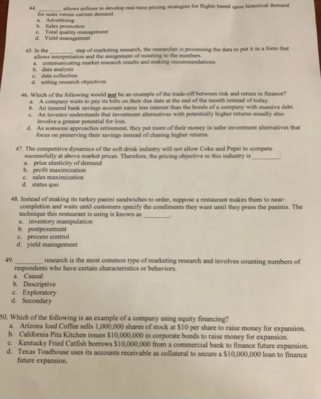 please answer 44 allows airlines to develop real-time pricing strategies for flights