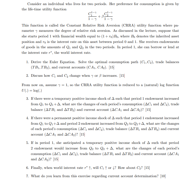 Please help for this CRRA optimization problem that includes Euler Law: Consider