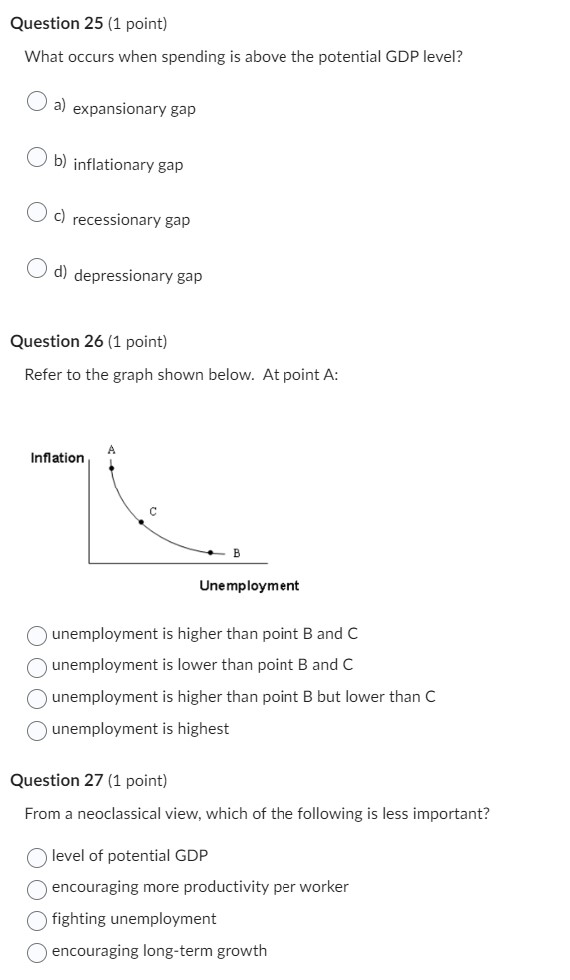 Question 25 (1 point) What occurs when spending is above the