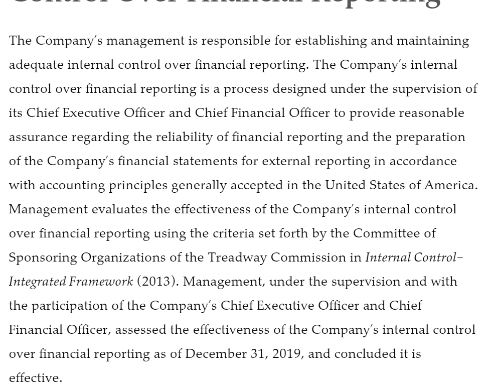  -- - - - The Company's management is responsible for establishing