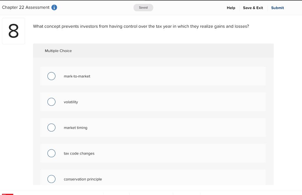 Chapter 22 Assessment Saved Help Save & Exit Submit What concept