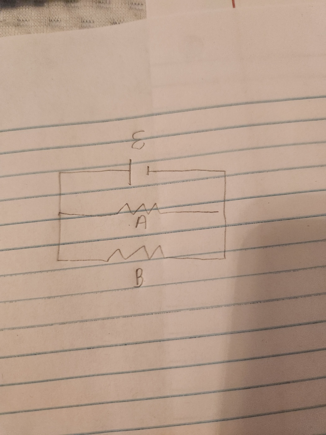 The circuit below shows two resistors connected in parallel with a battery