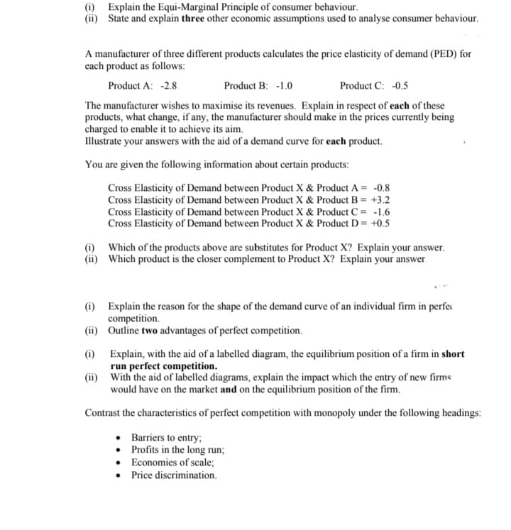  answer in short explanation summary (i) Explain the Equi-Marginal Principle of
