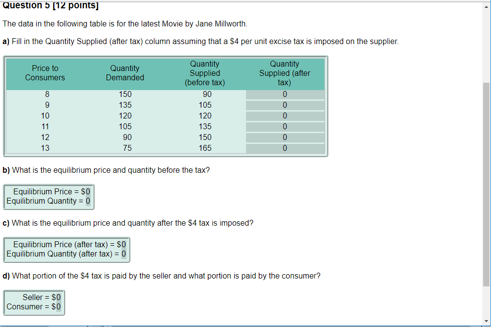 Hi Question 3 [12 pOInts] The data in the following table is
