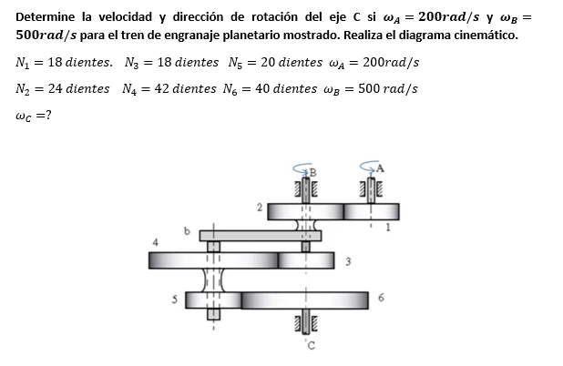 I want help in a gear train exercise? Determine la velocidad y