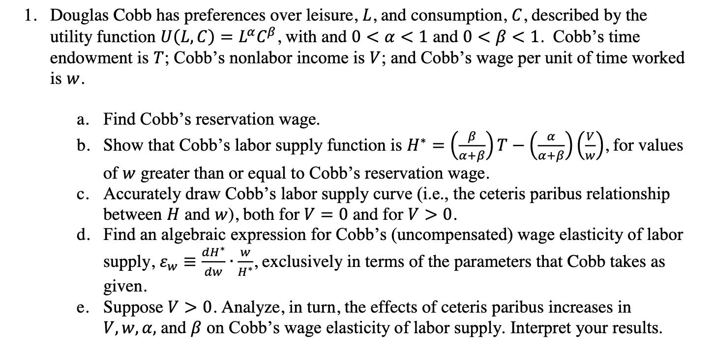 please help, very much appreciated :) 1. Douglas Cobb has preferences over