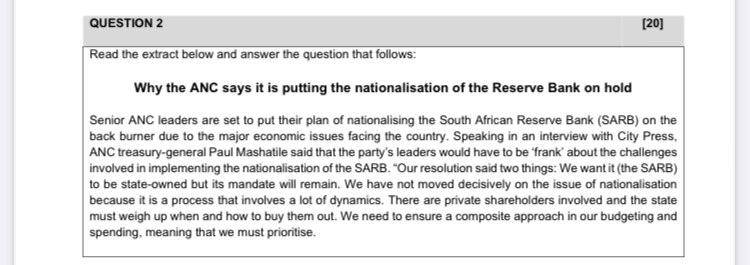  Monetary economics QUESTION 2 [20] Read the extract below and answer