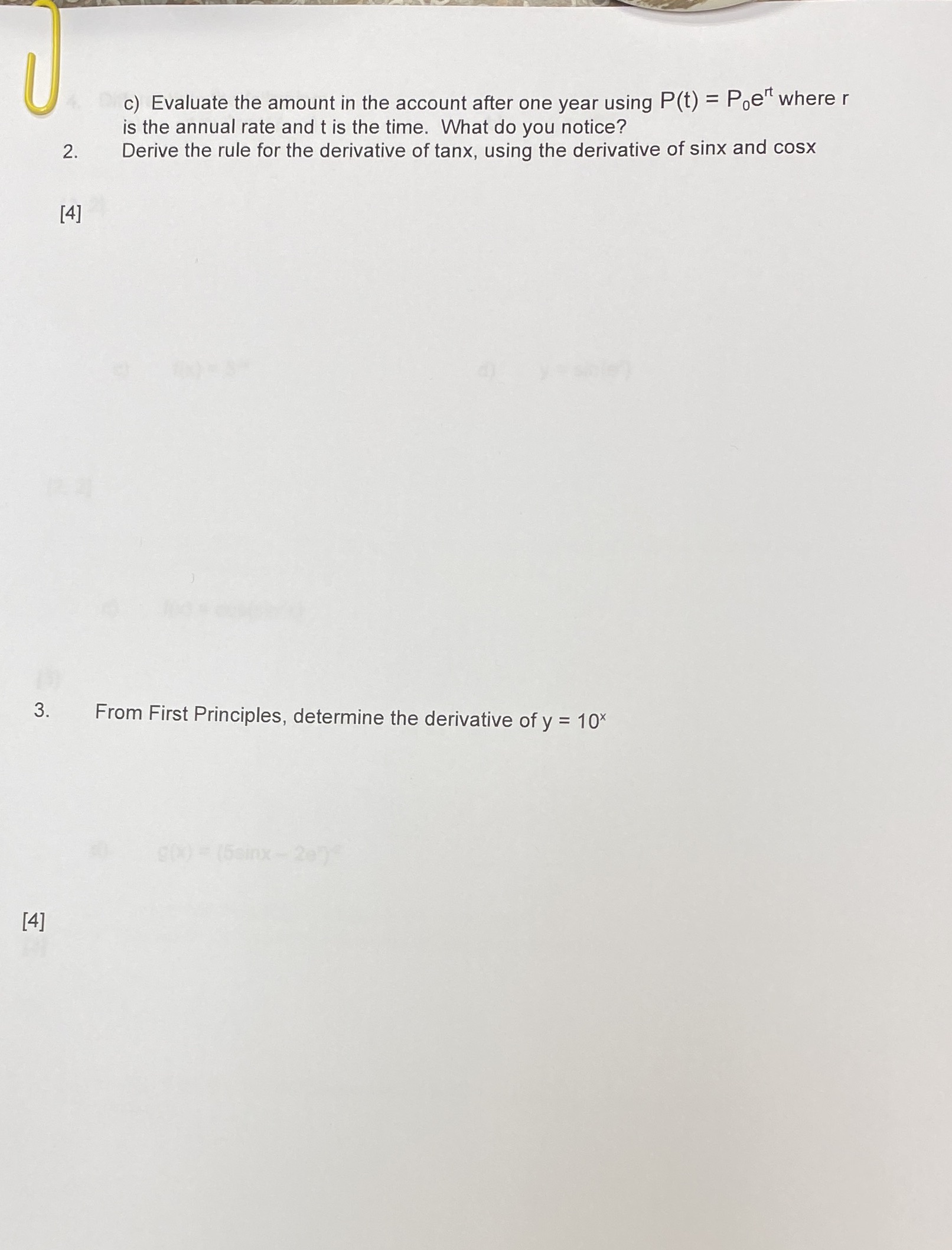  c) Evaluate the amount in the account after one year using