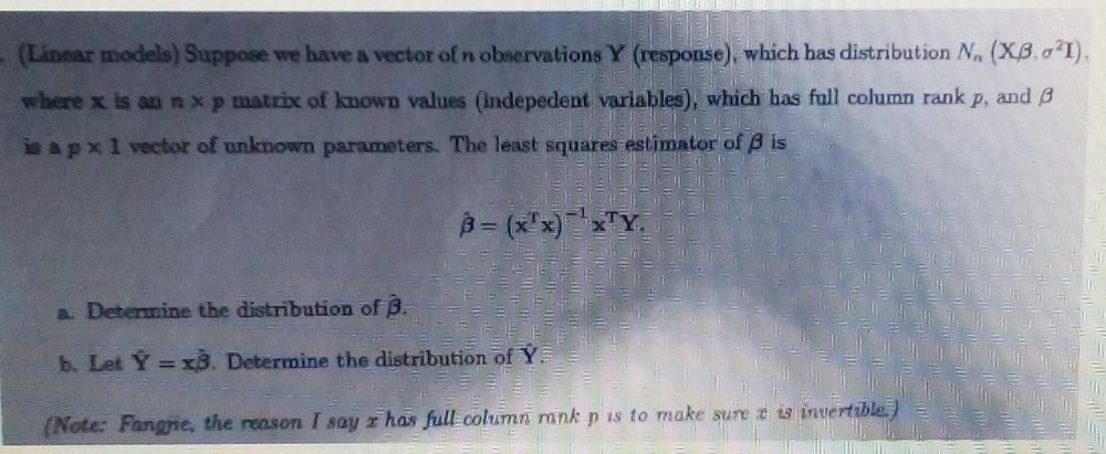 Kindly solve this for me (Linear models) Suppose we have a vector