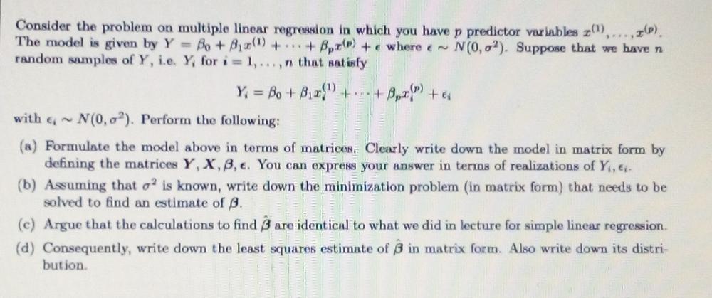 of n observations Y (response), which has distribution N. (X3, 21) where