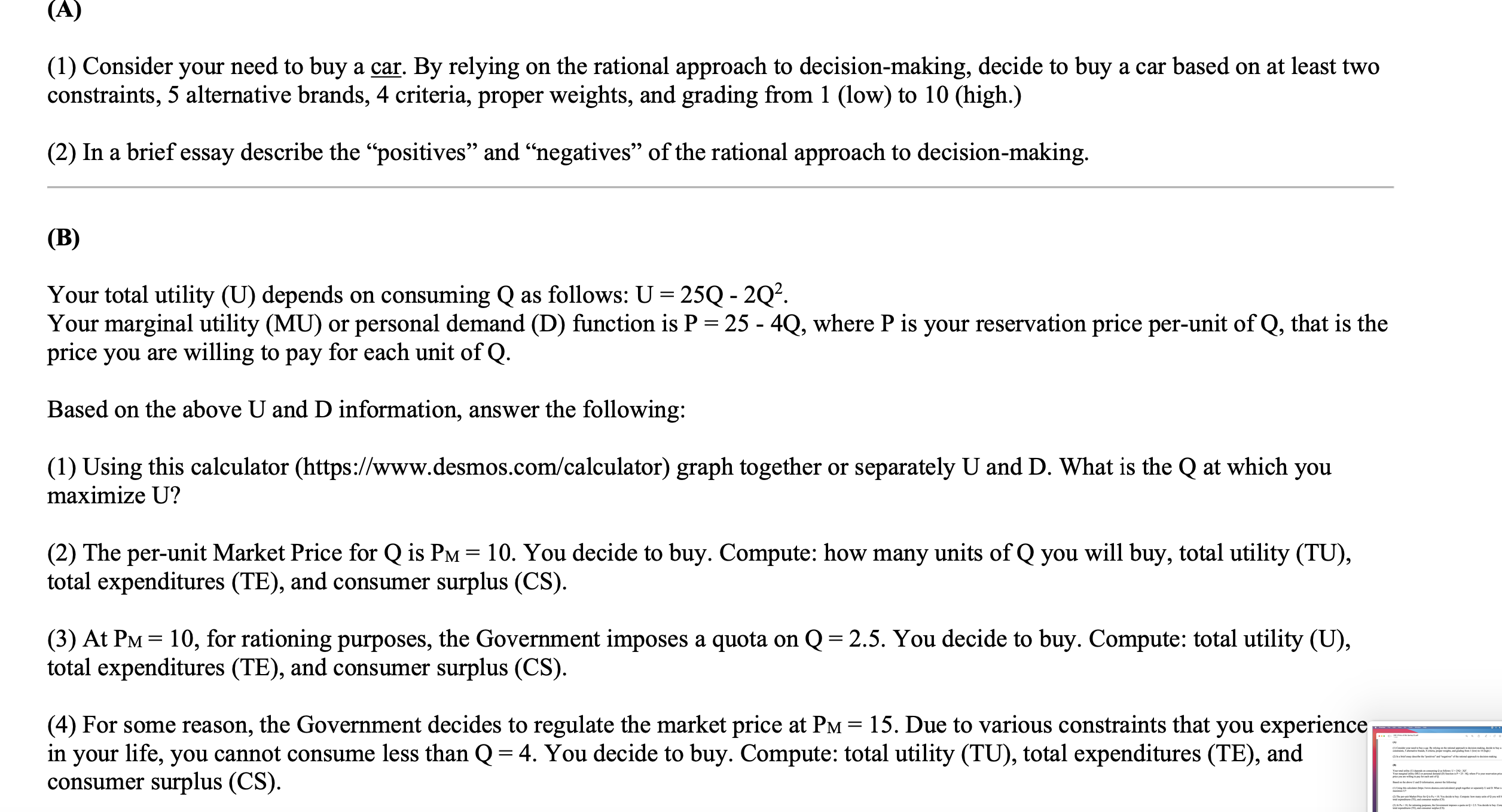  (A) (1) Consider your need to buy a E. By relying