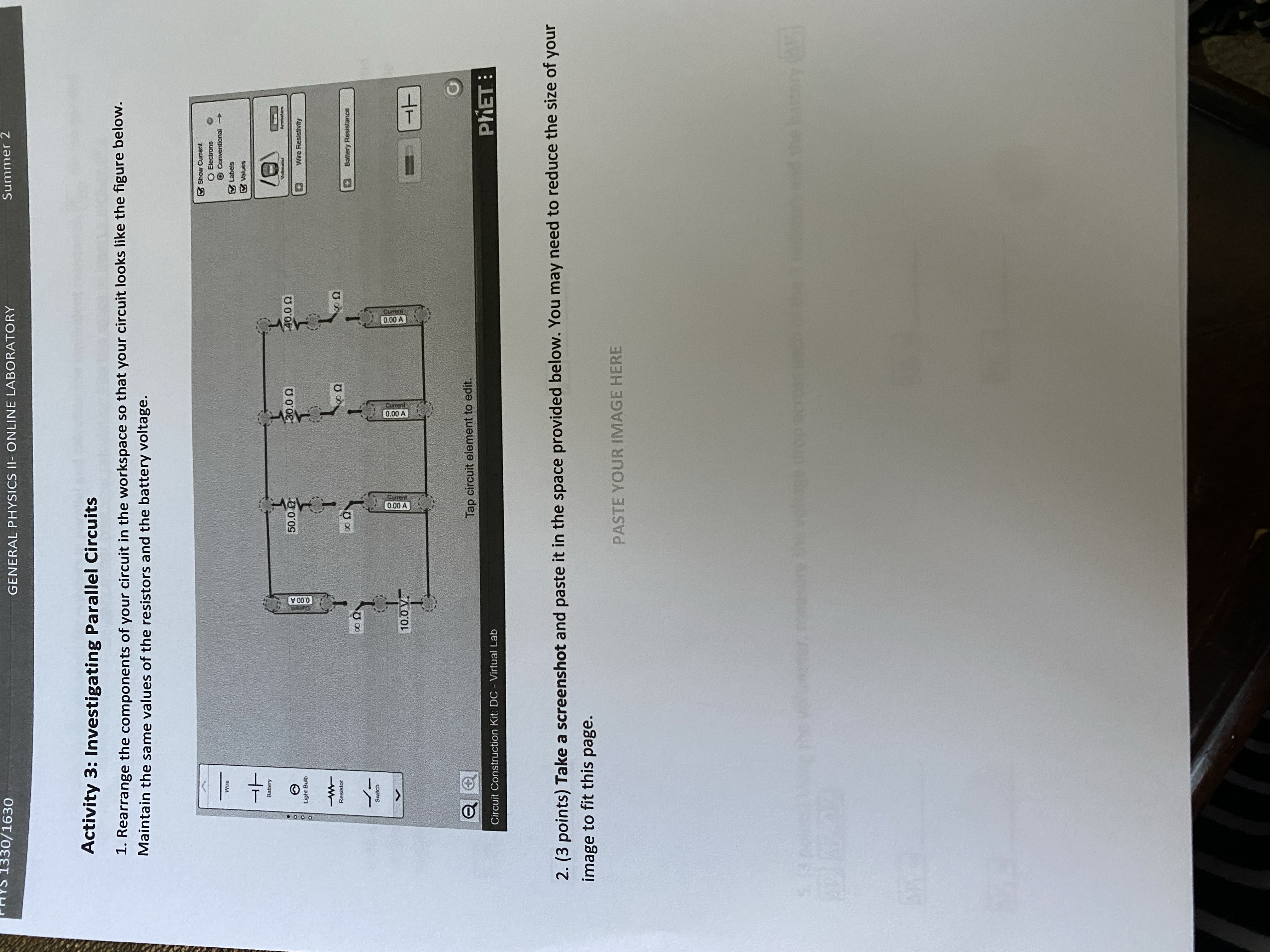 /1630 GENERAL PHYSICS II- ONLINE LABORATORY Summer 2 Activity 3: Investigating