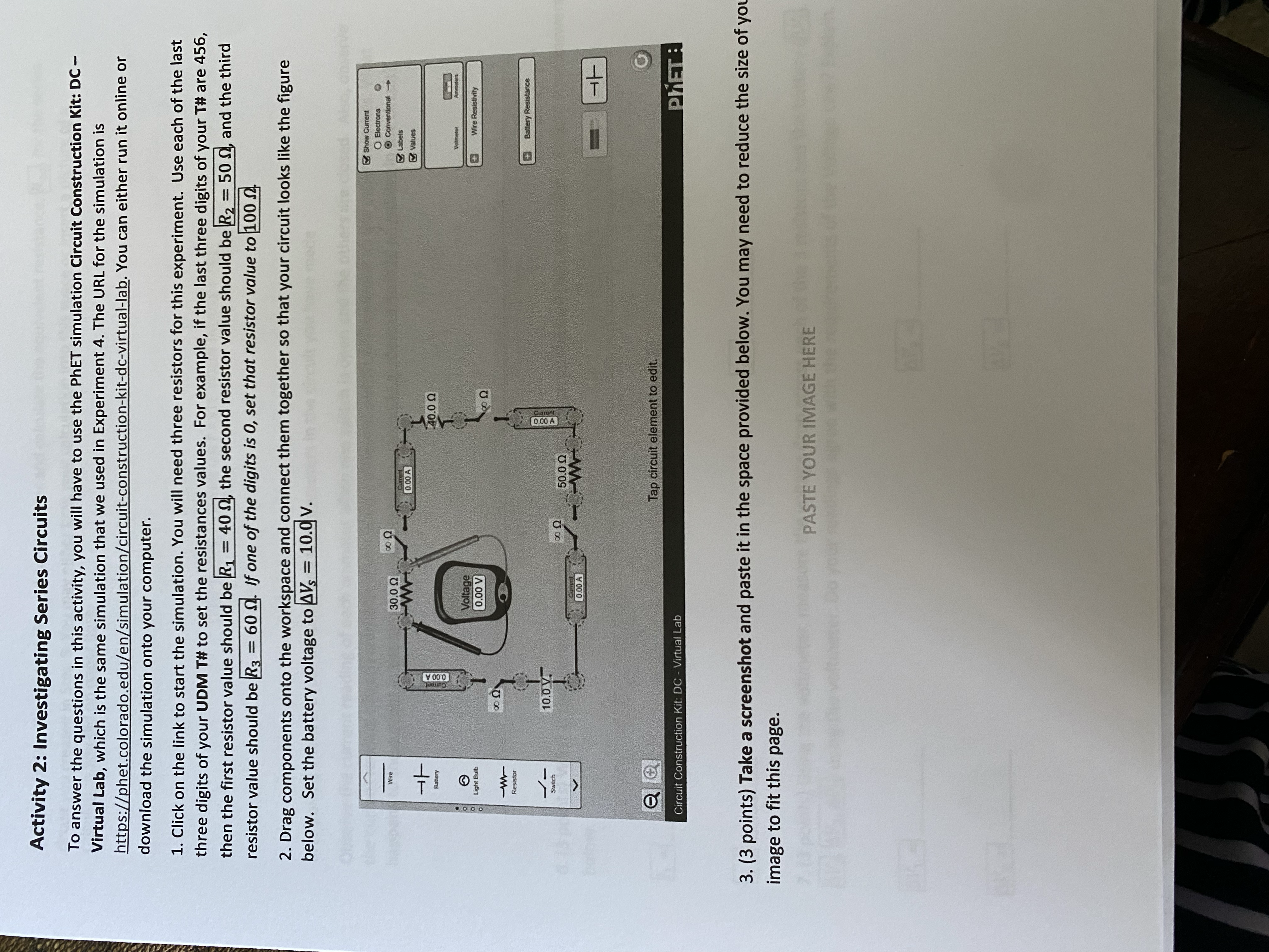 - Virtual Lab PHET : 2. (3 points) Take a screenshot and