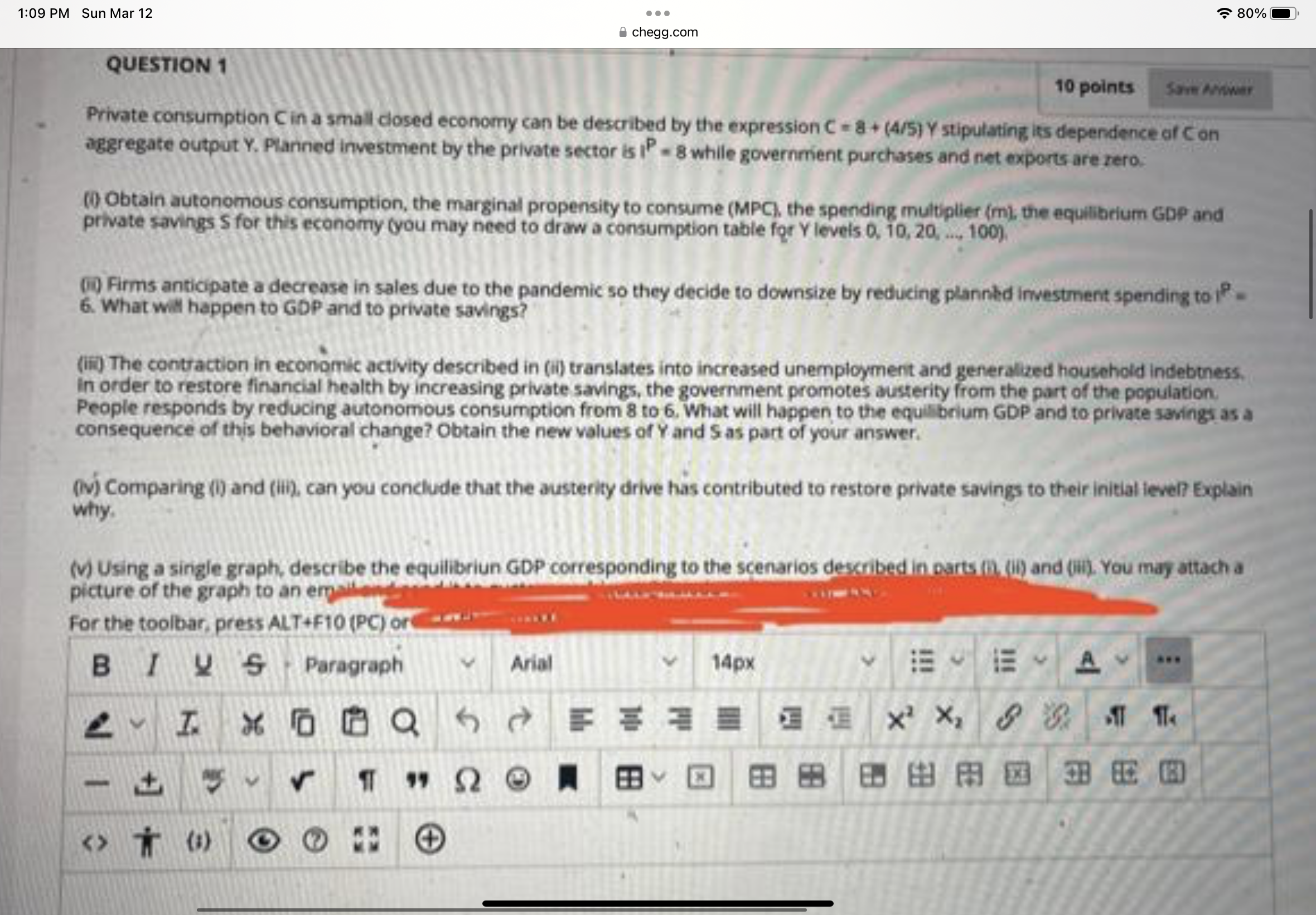  1:09 PM Sun Mar 12 . . . 80% chegg.com QUESTION