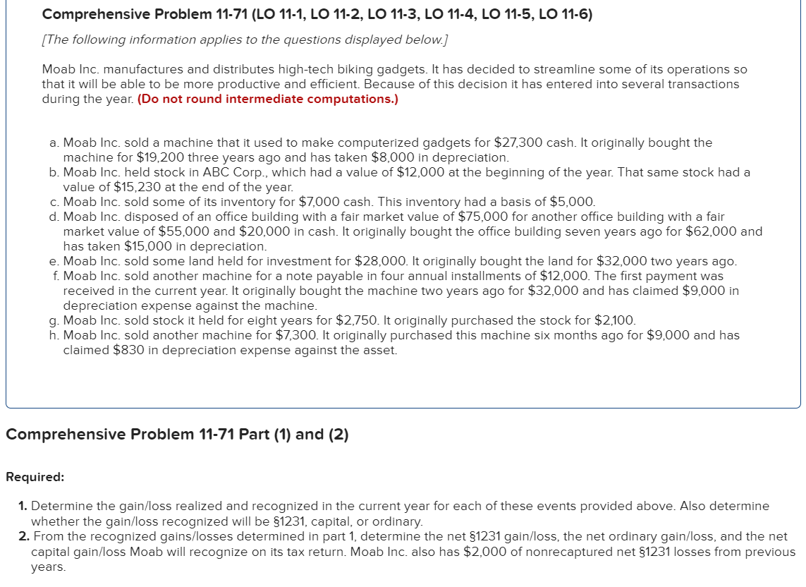  Comprehensive Problem 11-71 (LO 11-1, LO 11-2, LO 11-3, LO 11-4,