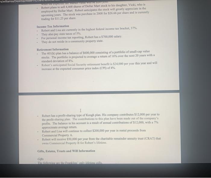 world with Lisa. 2.) Robert plans to sell his share of the