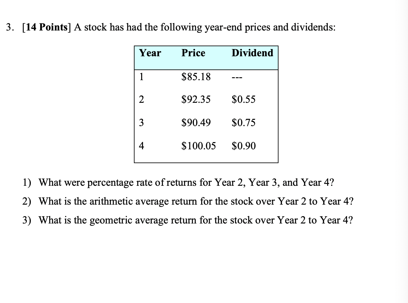please do not use excel 3. [14 Points] A stock has had