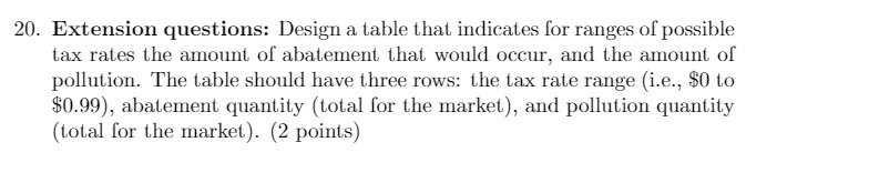 20. Extension questions: Design a table that indicates for ranges of
