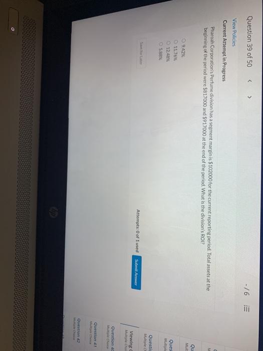  Question 39 of 50 - /6 E View Policies Current Attempt