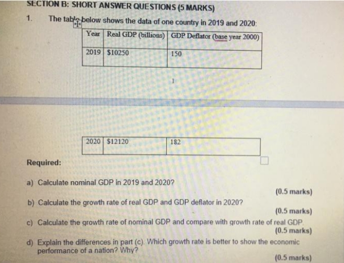 show all work SECTION B: SHORT ANSWER QUESTIONS (5 MARKS) 1. The