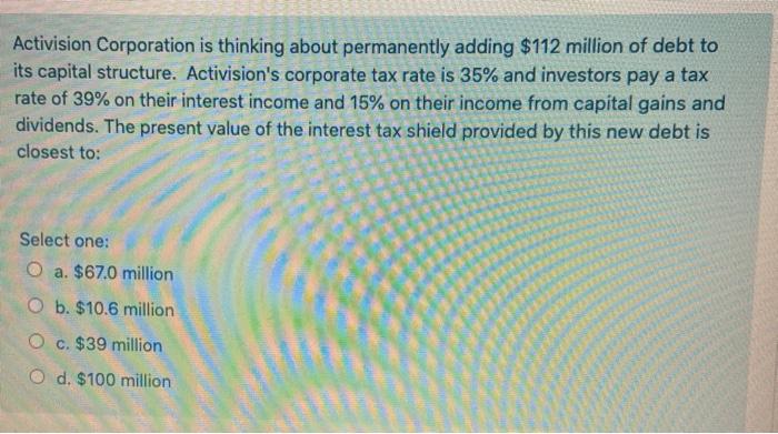  Activision Corporation is thinking about permanently adding $112 million of debt