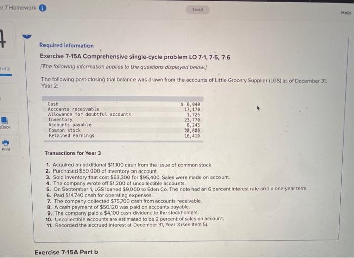  r 7 Homework 6 Help 7 Required information Exercise 7-15A Comprehensive