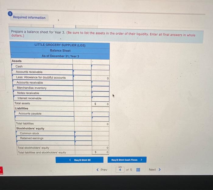 accounts of Little Grocery Suppller (LGS) as of December 31 Year 2: