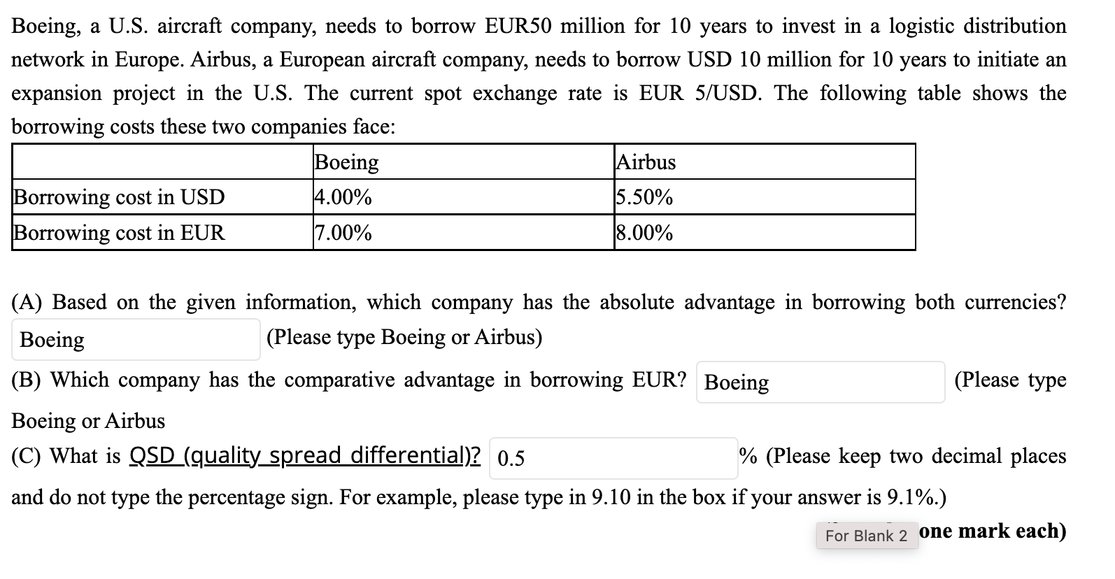 Need help with part D and C Boeing, a U.S. aircraft company,