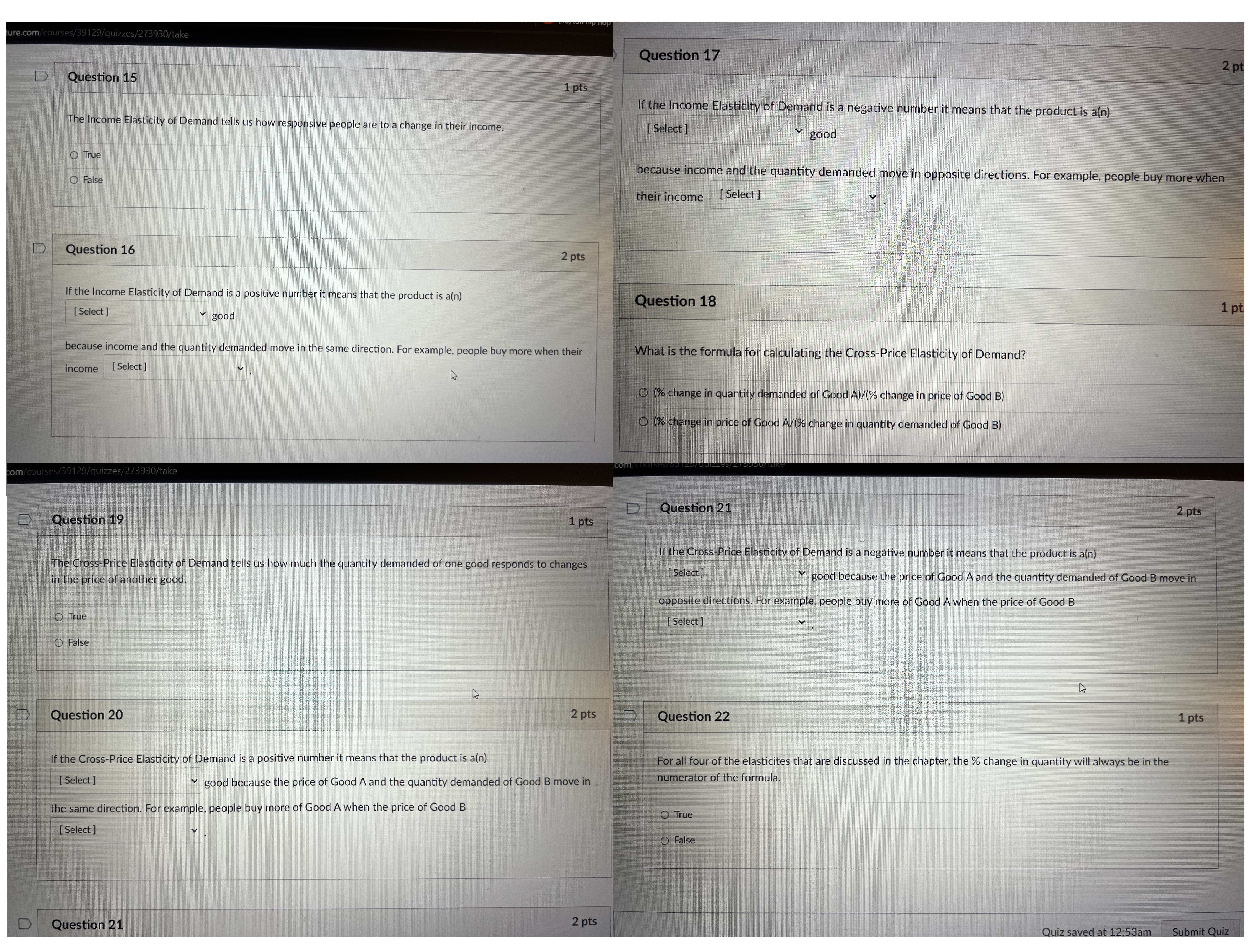 The drop down tabs (select) for #16, 17, 20, and 21 are