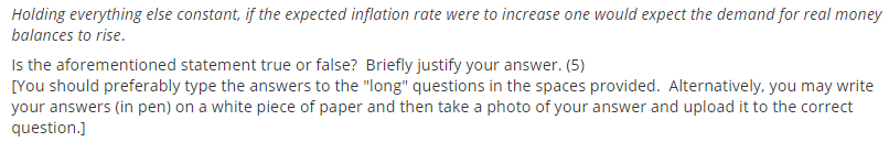 Please assist: Hoiding everything eise constant if the expected ination rate were