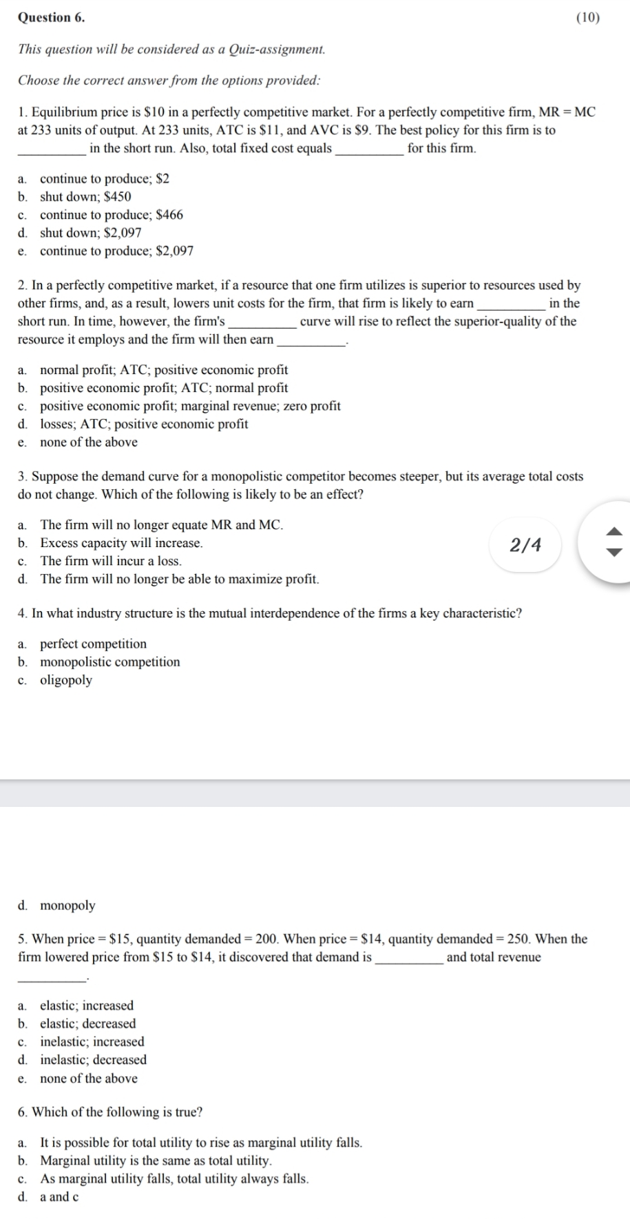 Ans This MCQ Questions Question 6. (10) This question will! be considered