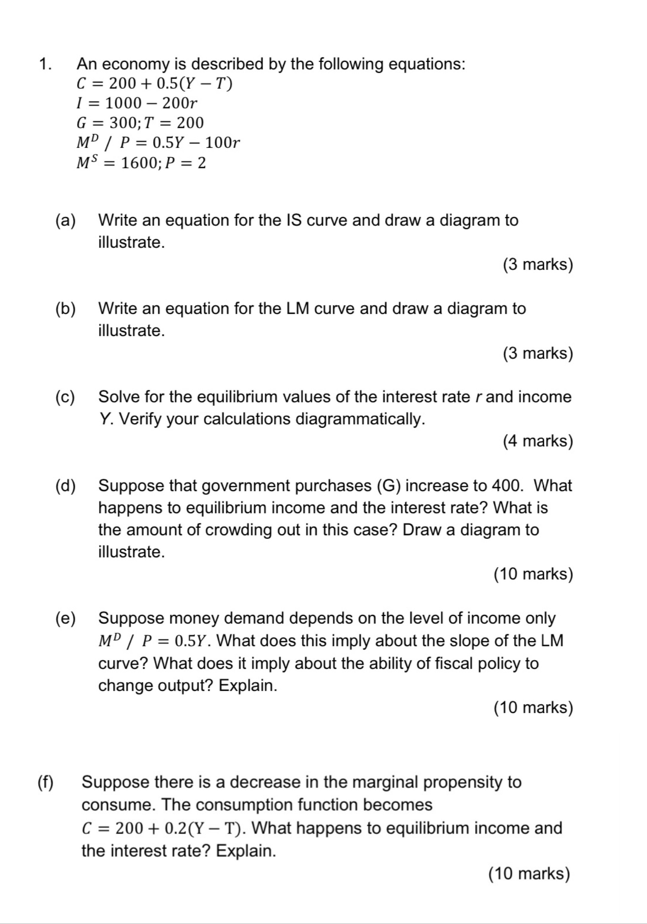 Exercise on MACROECONOMIC POLICY Answer the below questions and provide diagram if