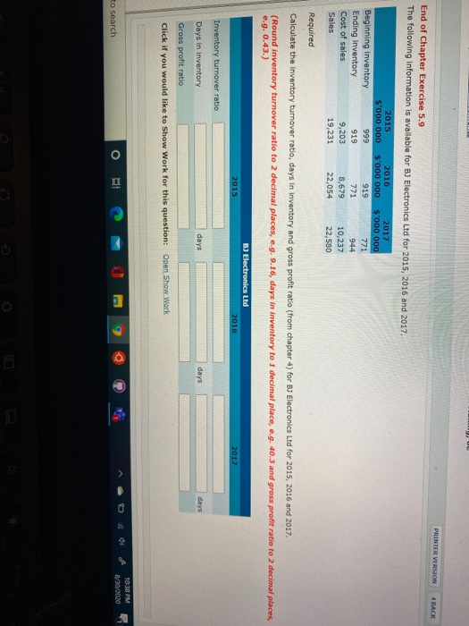 solve the following please PRINTER VERSION BACK End of Chapter Exercise 5.9