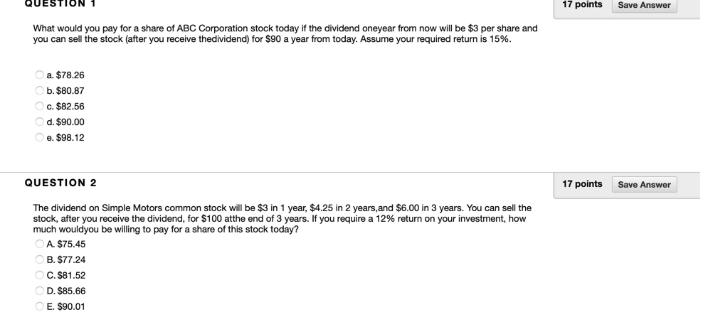  QUESTION 1 17 points Save Answer What would you pay for