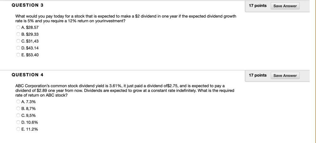 a share of ABC Corporation stock today if the dividend oneyear from