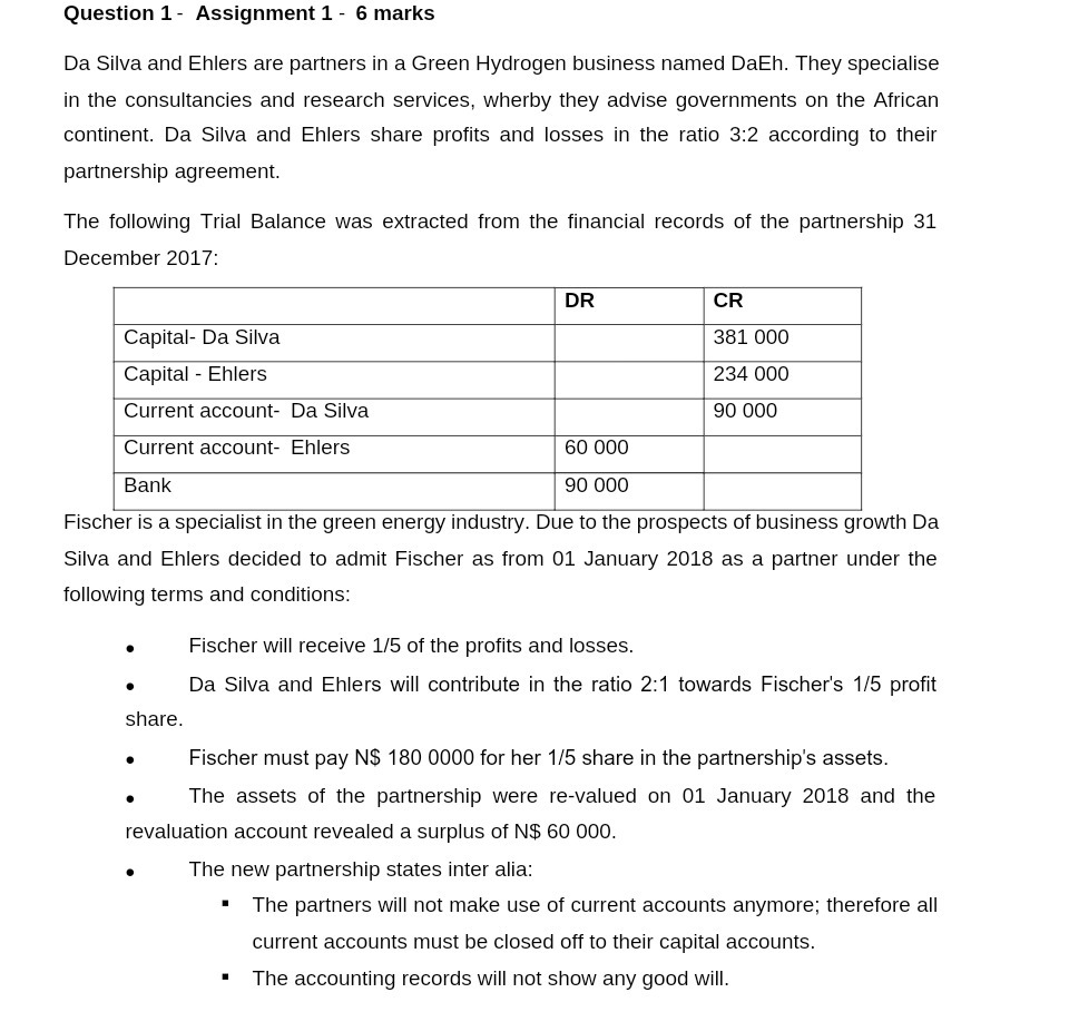  Question 1 - Assignment 1 - 6 marks Da Silva and