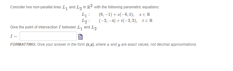 Consider two non-parallel lines , and Lo in 1R2 with the