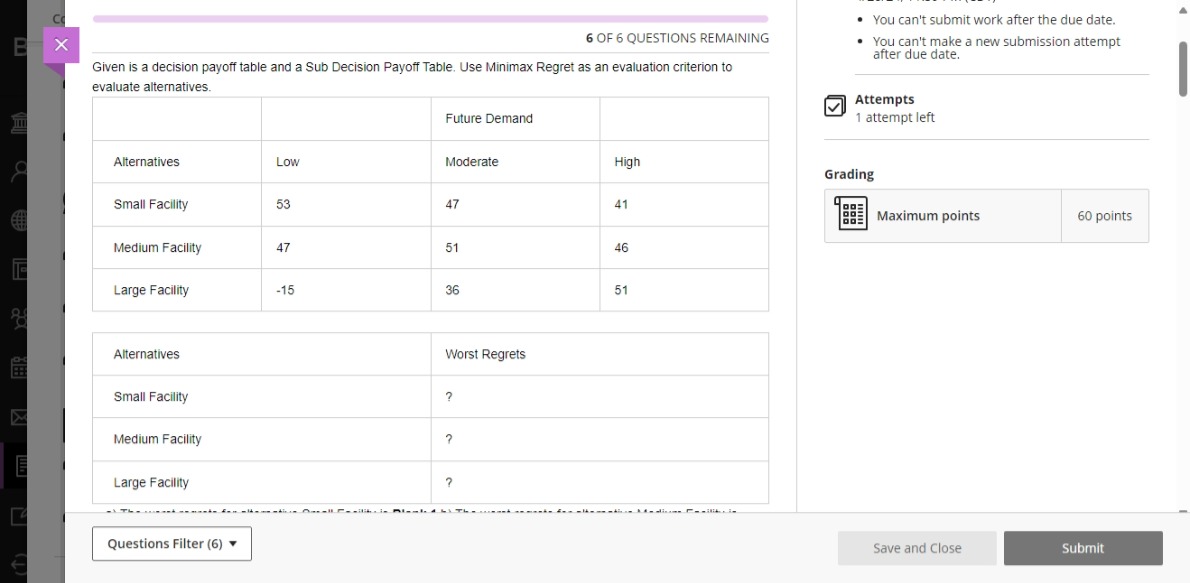  . You can't submit work after the due date. X 6