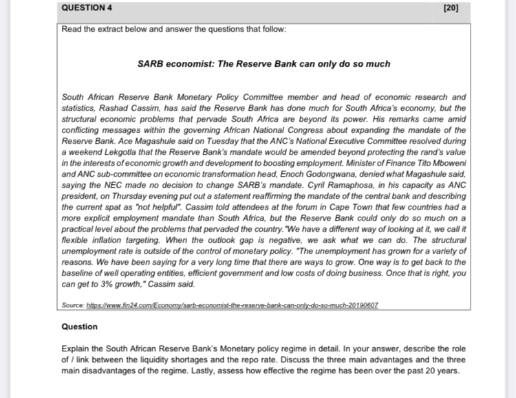  M QUESTION 4 [20] Read the extract below and answer the