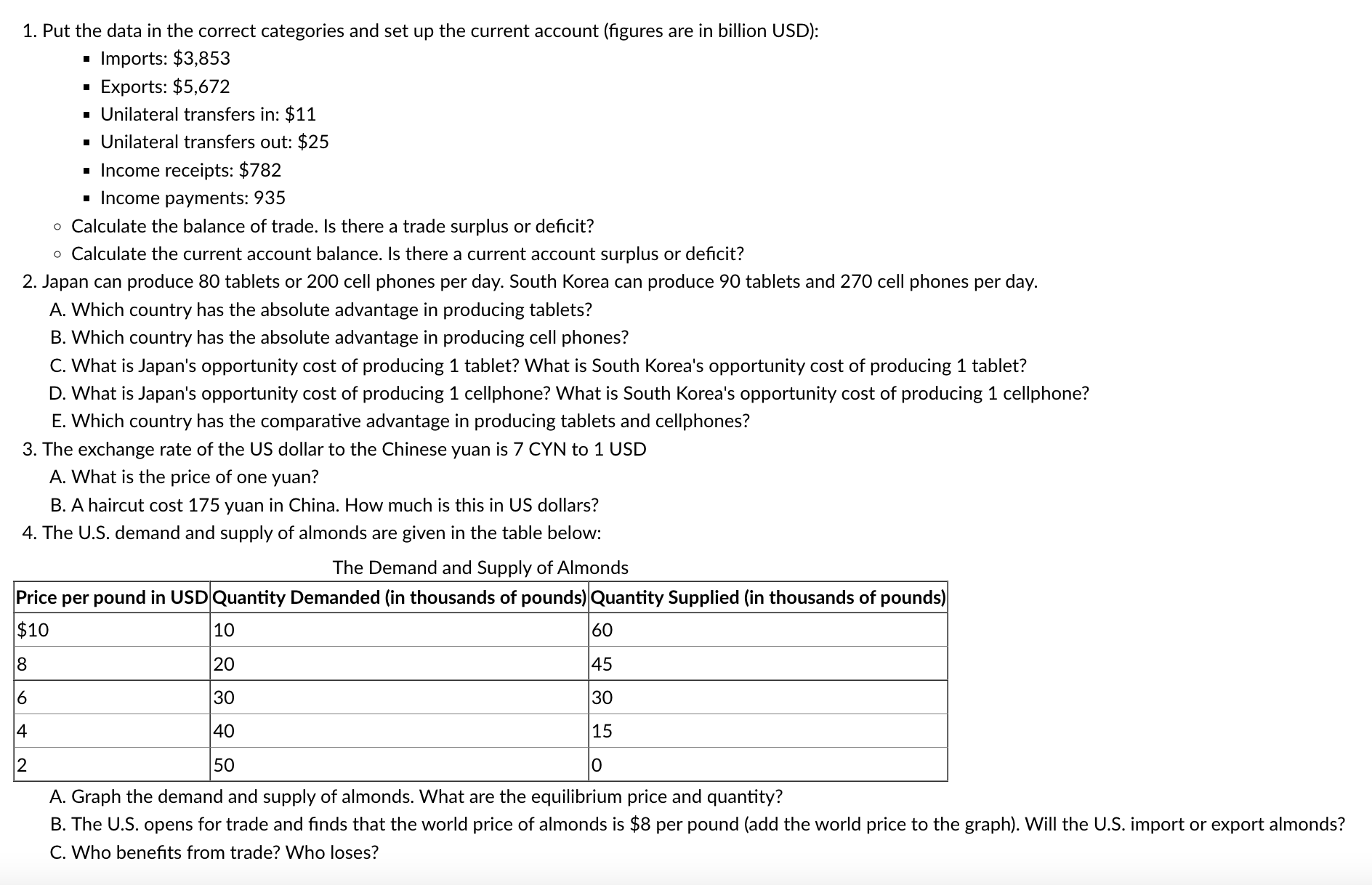  1. Put the data in the correct categories and set up