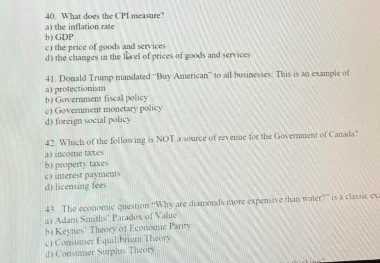Hi please circle the best answer 40. What does the CPI measure?