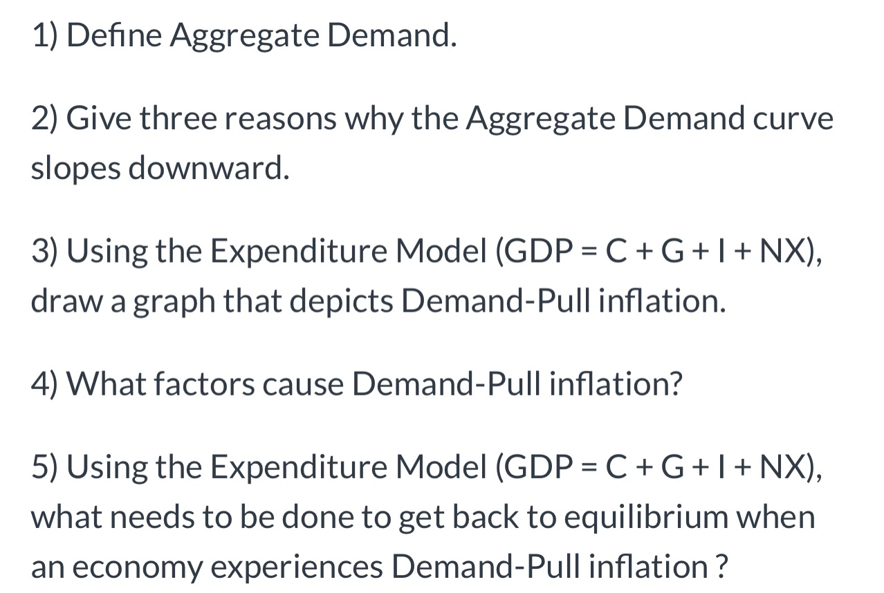  1) Define Aggregate Demand. 2) Give three reasons why the Aggregate