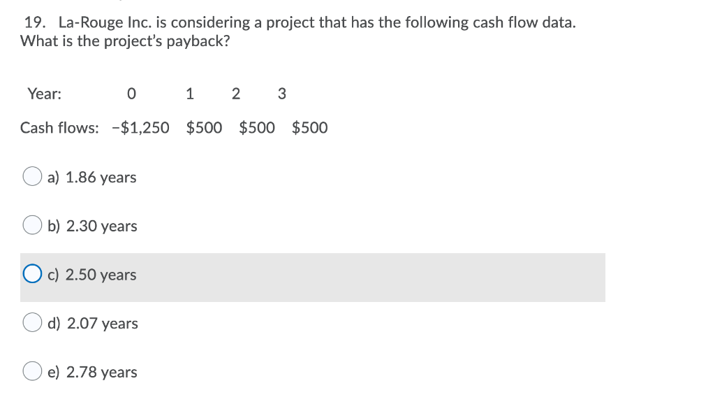  19. La-Rouge Inc. is considering a project that has the following