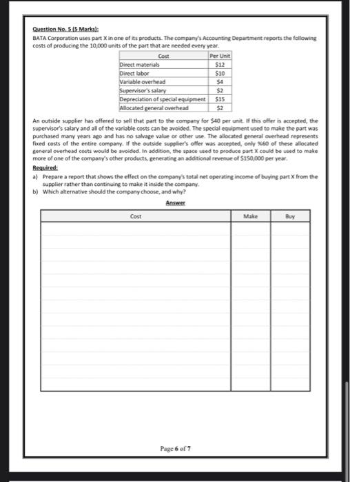 please solve fast Question No. 5.15 Marks: BATA Corporation uses part X