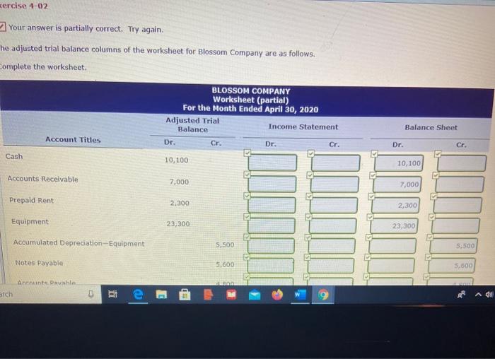  Kercise 4-02 Your answer is partially correct. Try again. he adjusted
