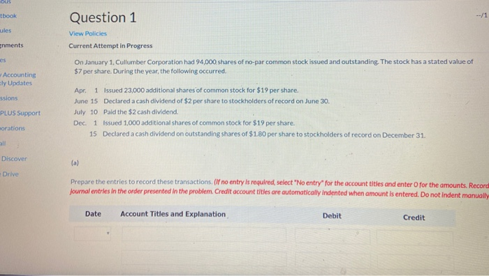  Dus Question 1 tbook --/1 ules View Policies gnments Current Attempt