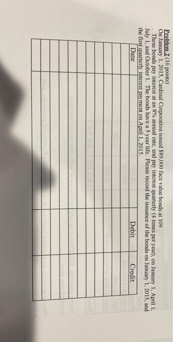  Problem 2 (16 points) On January 1, 2015, Cardinal Corporation issued