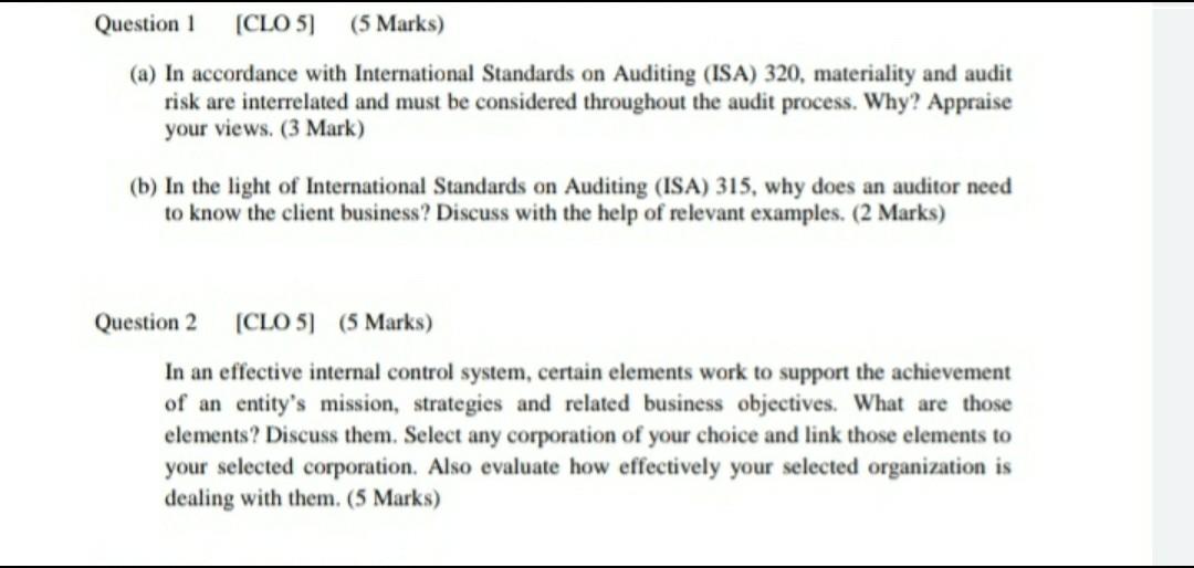  Question 1 [CLO 5] (5 Marks) (a) In accordance with International