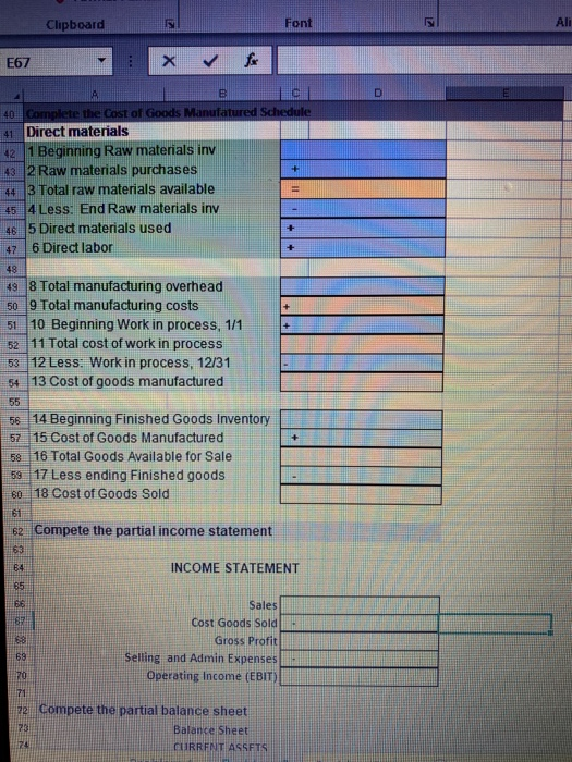 e 2Enter Numbers in the blue cells Enter your Calculations in the