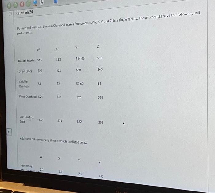  Question 24 Mayield and Hurt Co, based in Cleveland, makes four